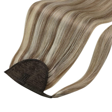 Ponytail 100% Remy Human Hair Extensions  Color 8 Ash Brown Highlight 60 Platinum Blonde(#8P60) - FShine Shop